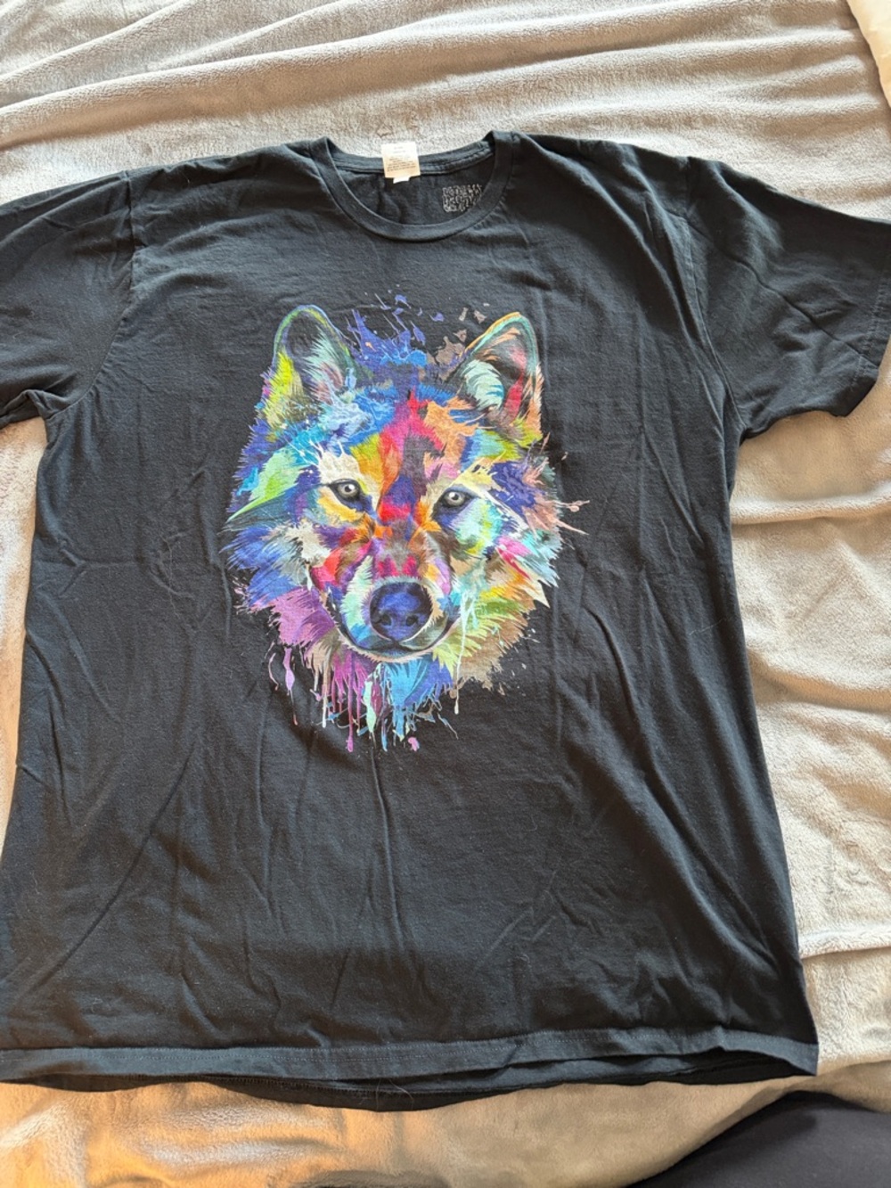 Black XL cotton T-shirt with Wolf print